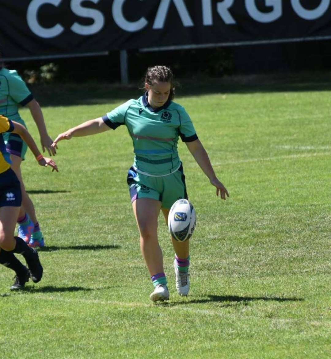 Rianna Darroch kicking for goals in the match against France's U18s in Prague.
