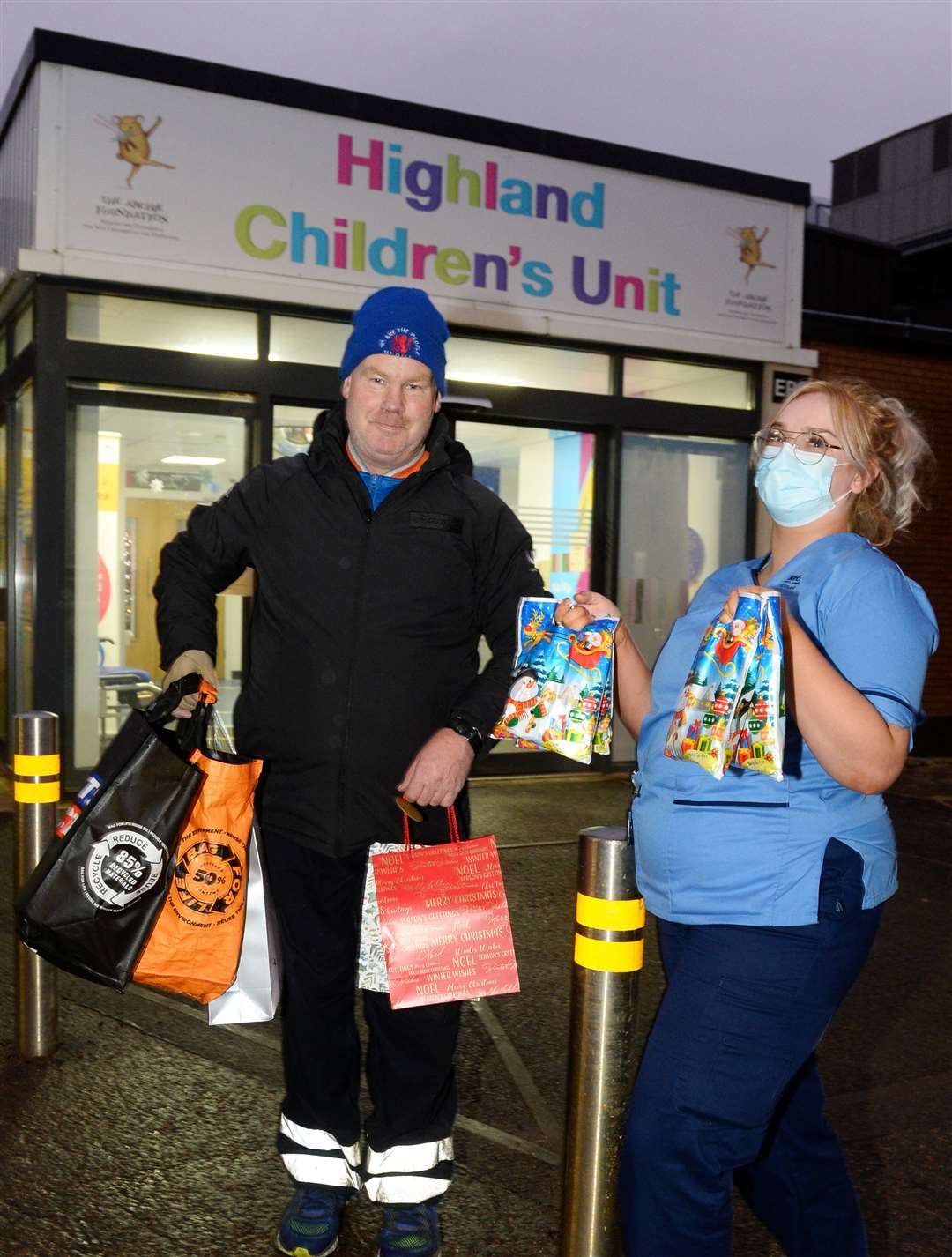 Martin MacDougall hands over goodie bags donations for the children and gift bags for the staff at Highland Children's Unit Raigmore to staff nurse Nicole Hutchison..Picture Gary Anthony.