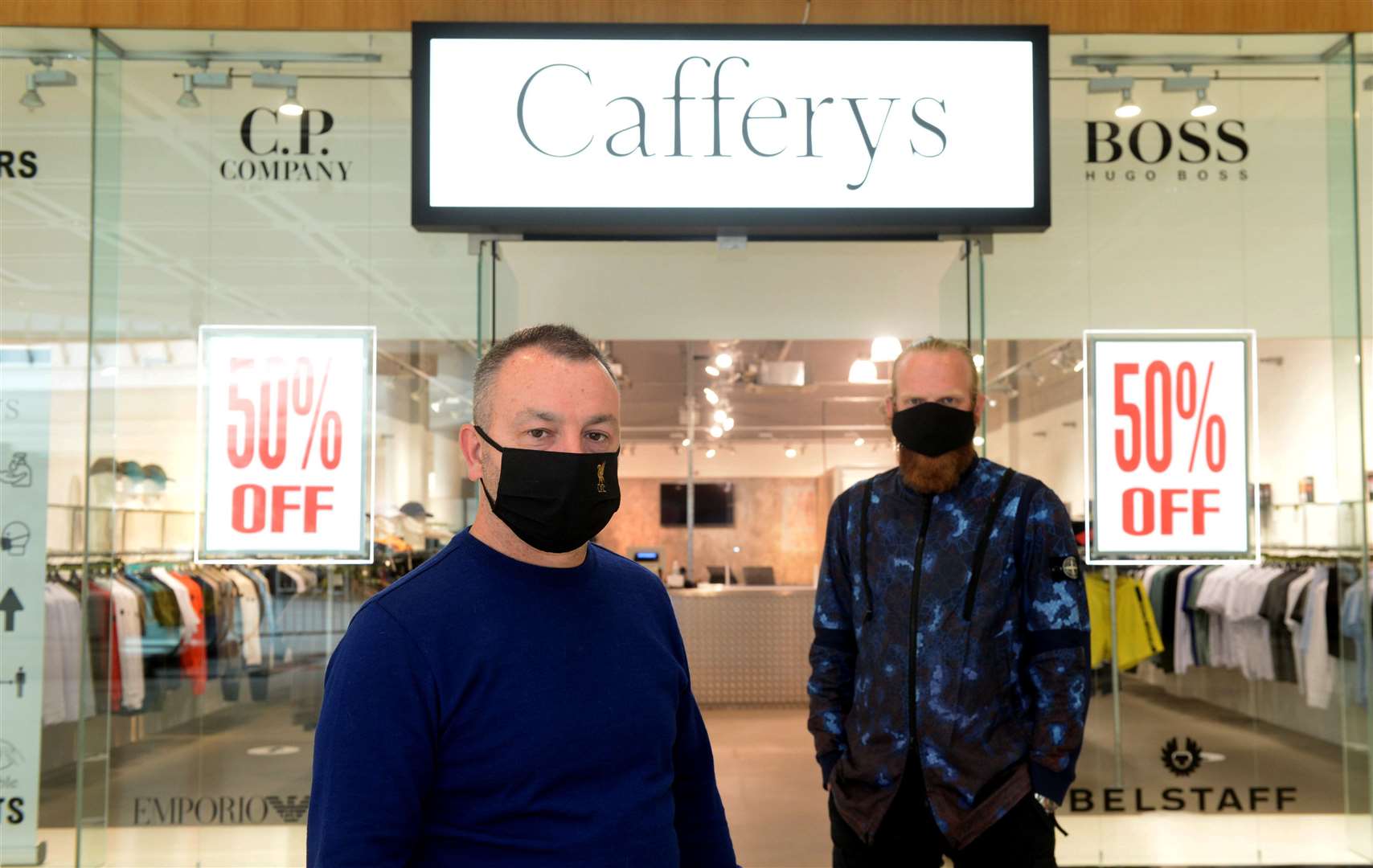 Keith McCaffery and Greg Fraser of Cafferys Mens Designerwear in the Eastgate Shopping Centre.
