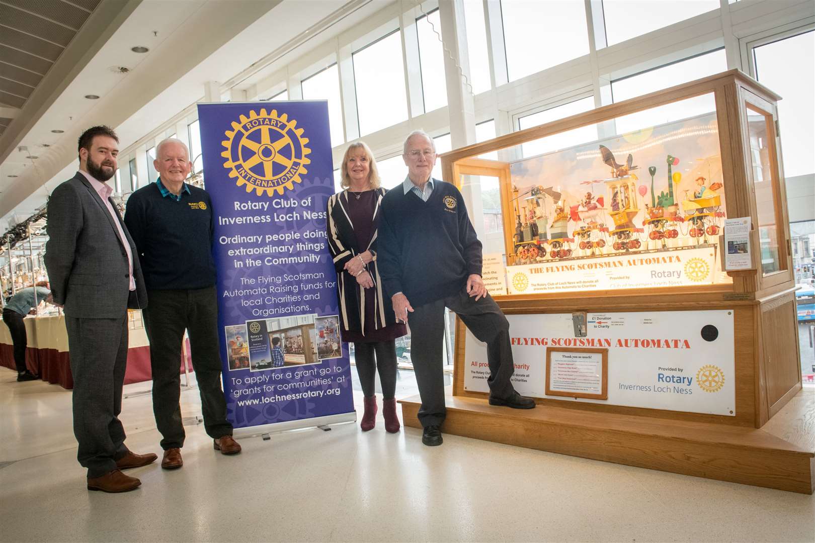 Chris Kershaw, the newly-appointed manager of the Eastgate Shopping Centre, Graham Hay, president of the Rotary Club of Inverness Loch Ness Rotary, Jackie Cuddy, of the Eastgate Shopping Centre, and Ken Wilson, of the Rotary Club of Inverness Loch Ness. Picture: Callum Mackay.