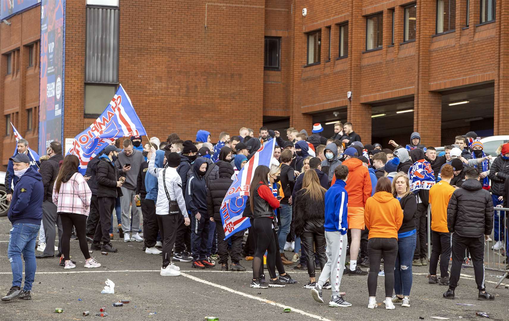 Fans gathered outside Ibrox ahead of the game against St Mirren (Jeff Holmes/PA)