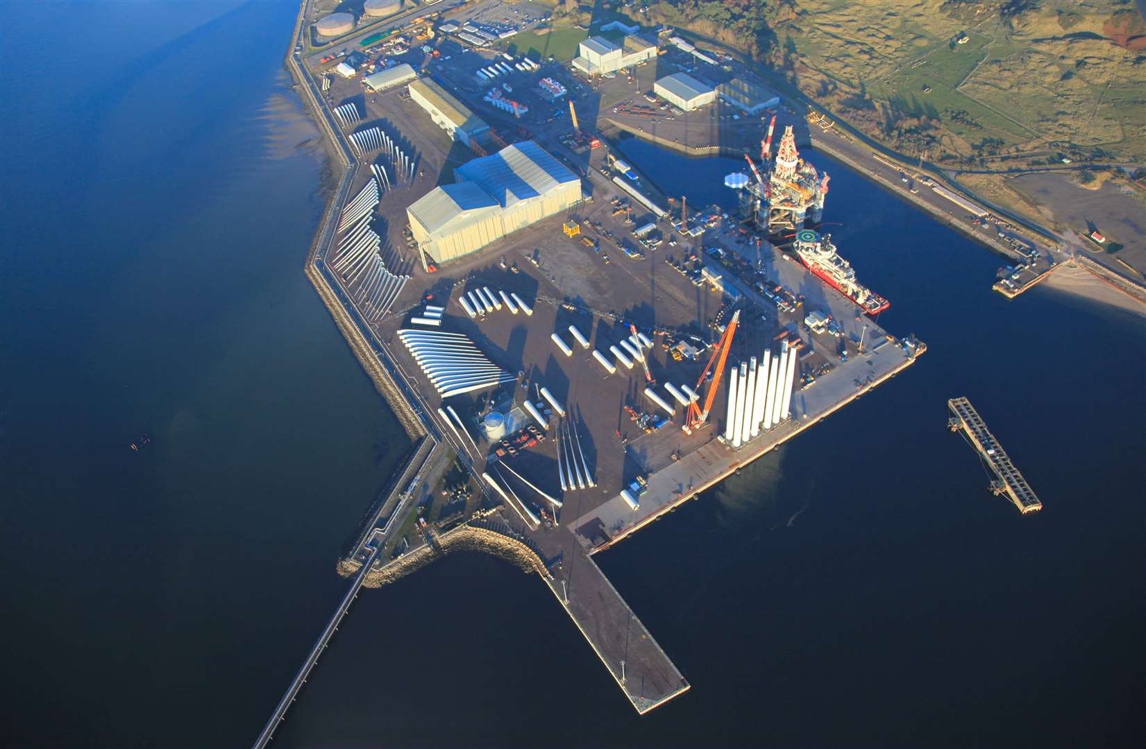 An aerial view of the Port of Nigg.
