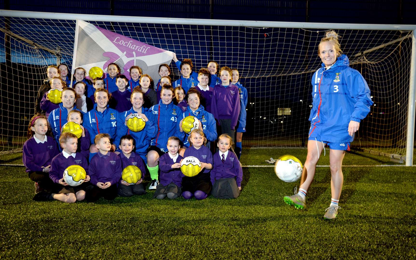 Inverness Caledonian Thistle Women's team received new Fair Trade footballs from the Lochardil pupil learning council. Player Julia Scott tries out one of the new Bala brand balls. Picture: Gair Fraser. Image No. 043595