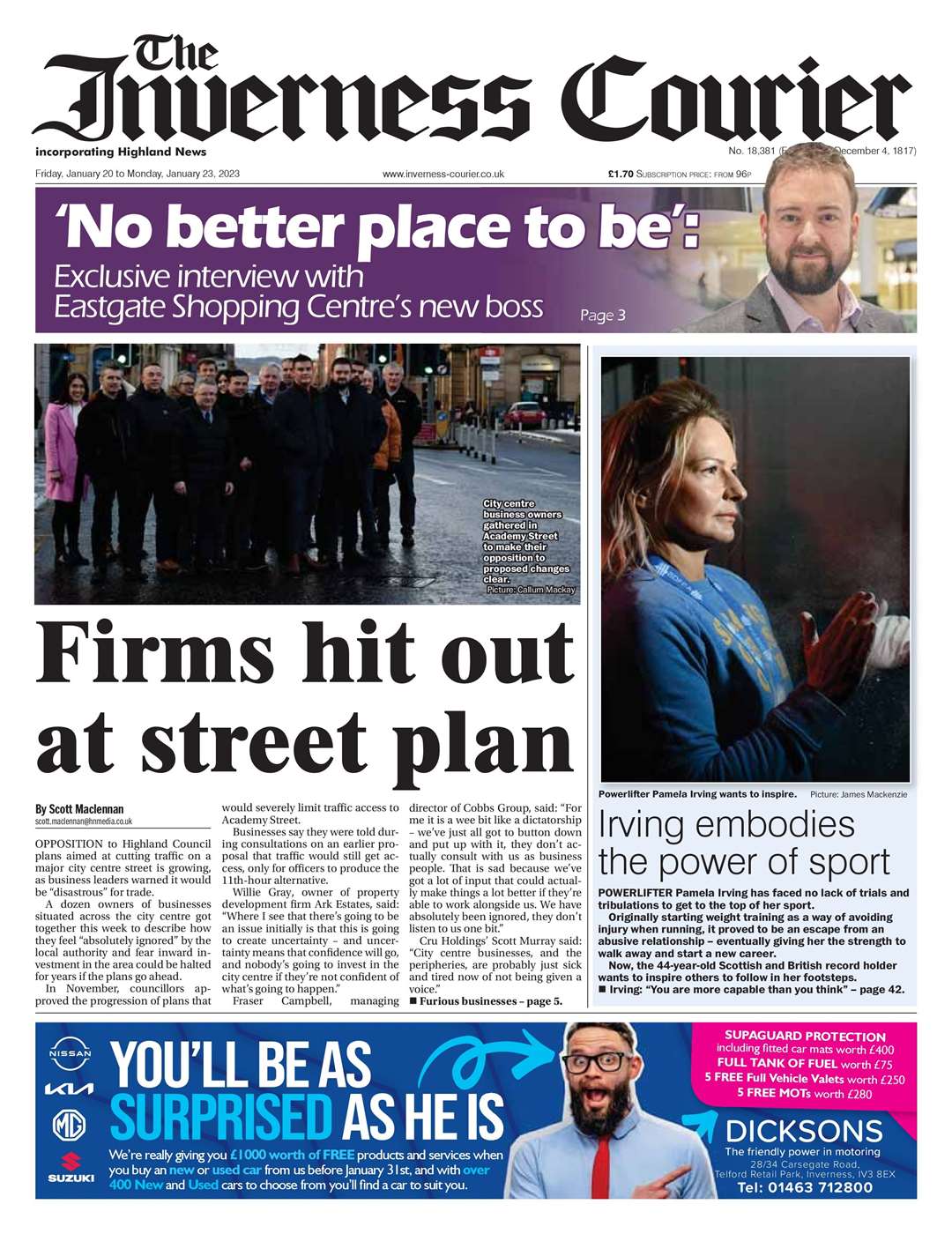The Inverness Courier, January 20, front page.