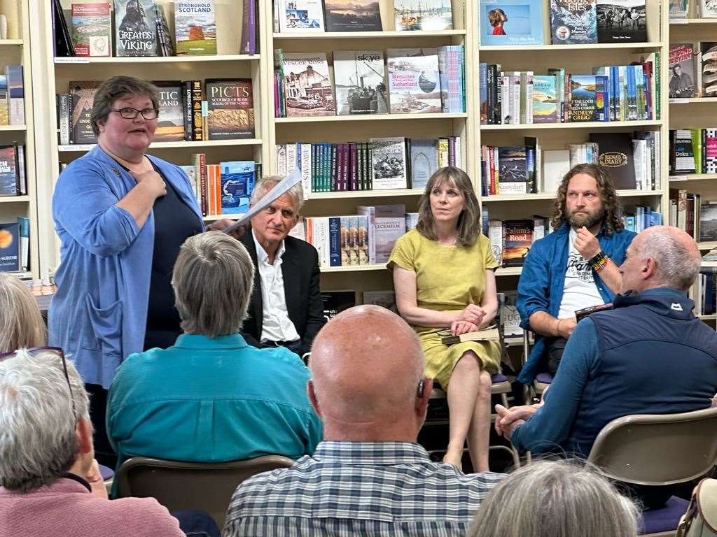 Bookshop manager Katharine Douglas introducing – from left – writers John McLellan, Shona MacLean and Gareth Halliday. Picture: Ullapool Bookshop
