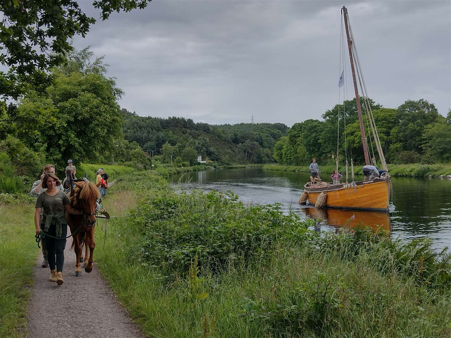 Traditional boat being pulled along the Caledonian Canal by a horse at Torvean. Picture: John Baraclough
