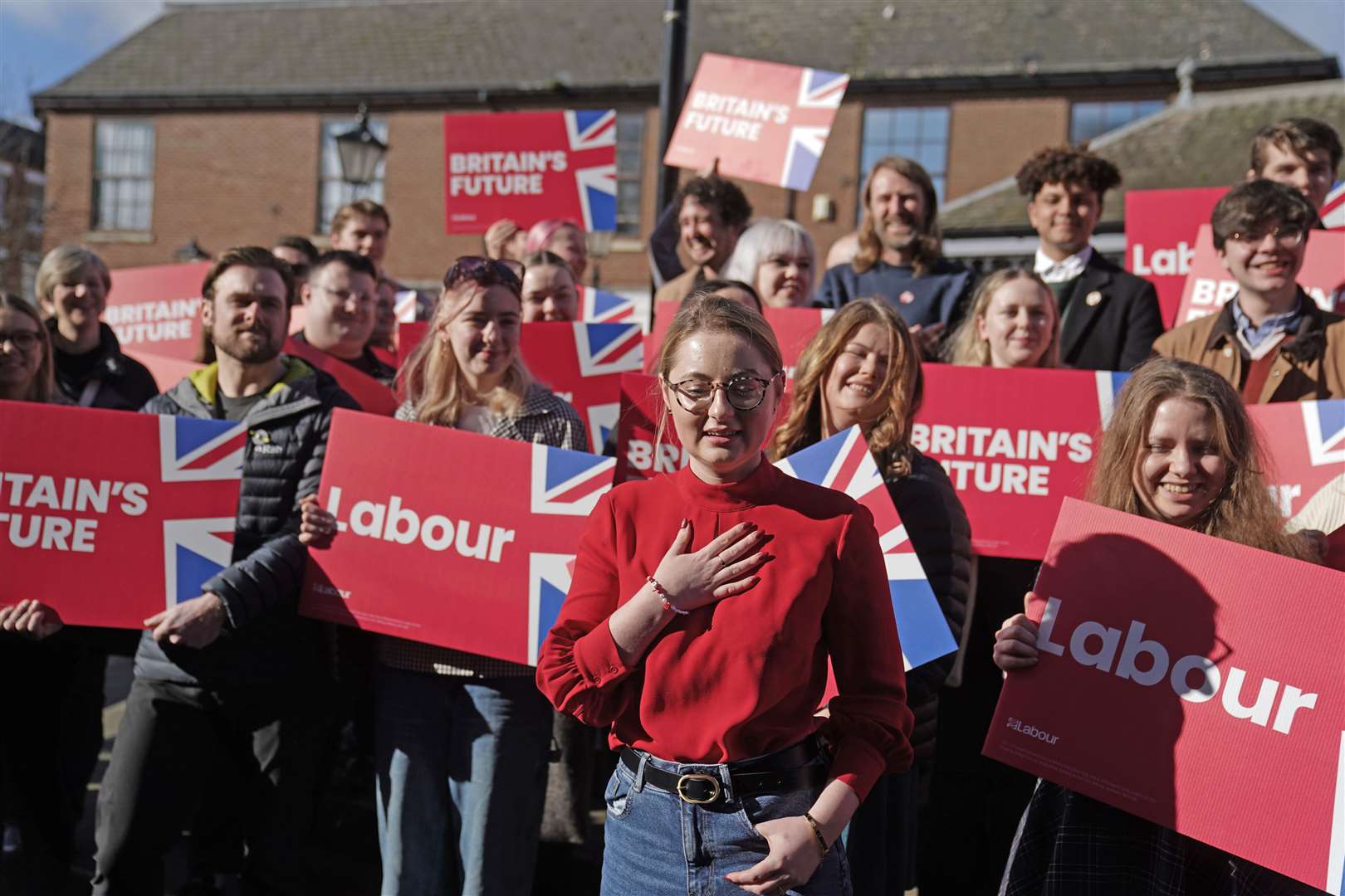 Newly elected Labour MP Gen Kitchen surrounded by Labour party supporters after being declared winner in the Wellingborough by-election (Joe Giddens/PA)