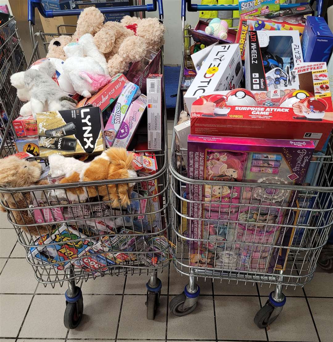 Some of Tesco Extra's charity haul