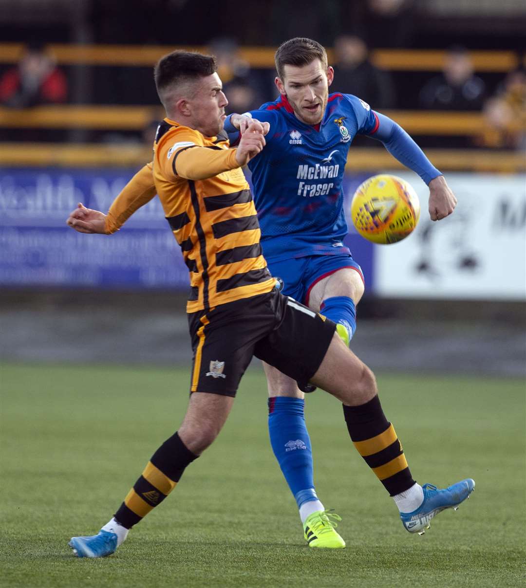 Inverness Caledonian Thistle's Jamie McCart clears from Alloa's Kevin O'Hara. Picture: Ken Macpherson