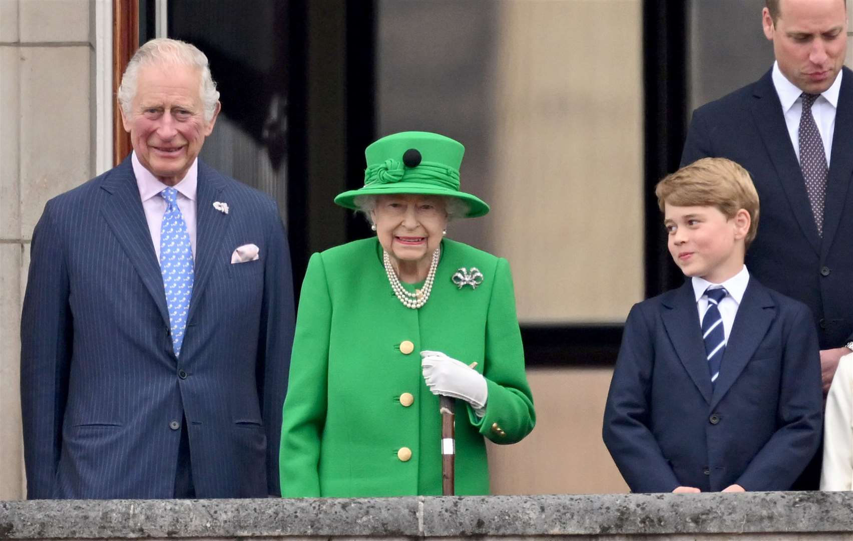 The Queen holding her walking stick during a Jubilee balcony appearance (Leon Neal/PA)