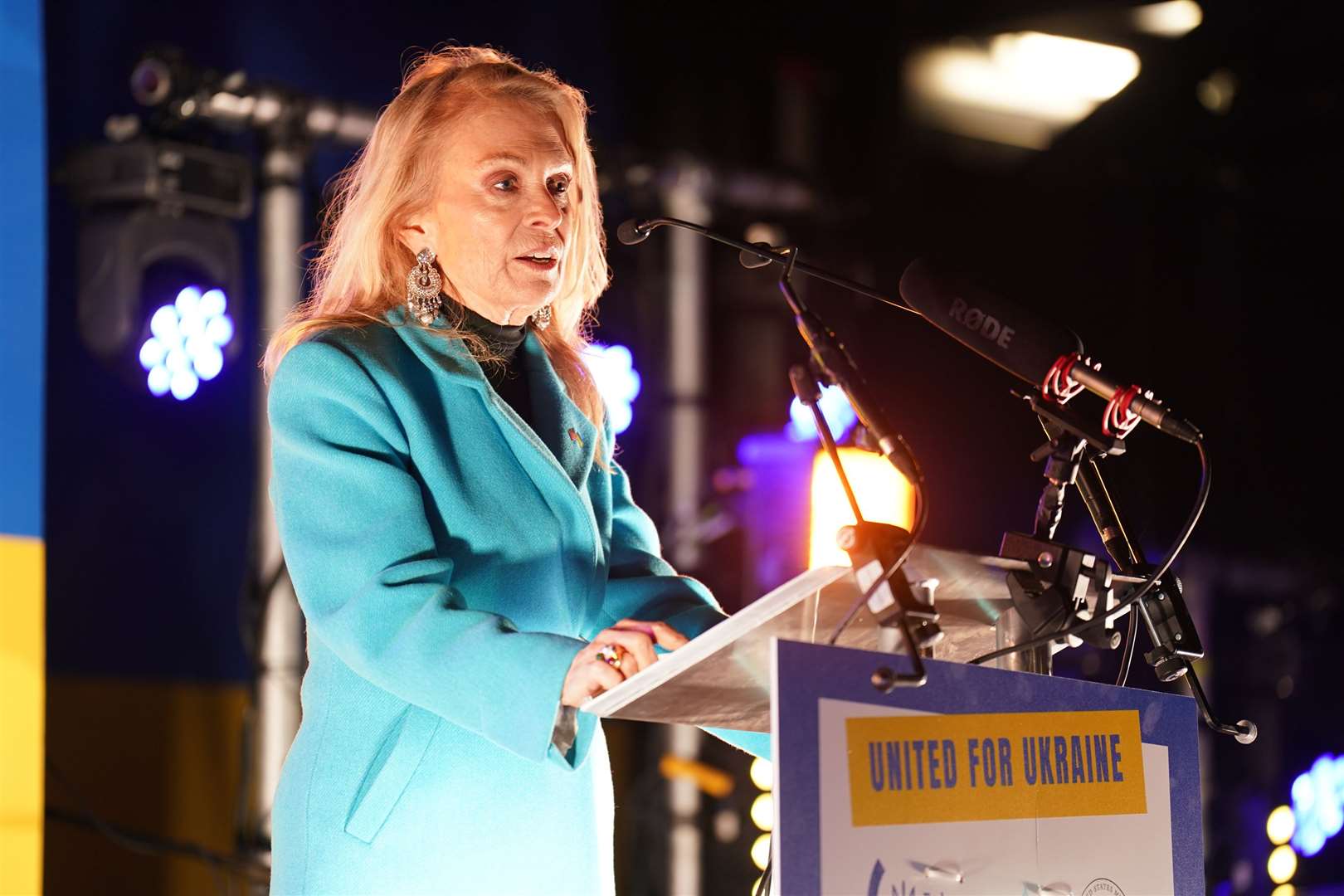 Jane Hartley addressing the crowd (James Manning/PA)
