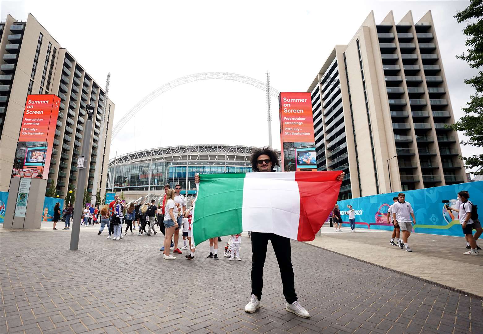 An Italy fan outside Wembley (Zac Goodwin/PA)