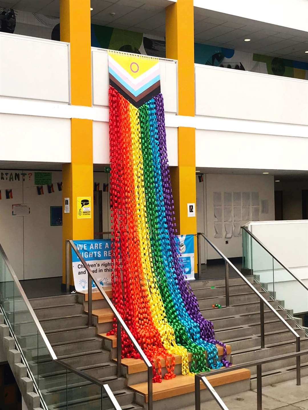 Incoming first year and senior pupils at Inverness Royal Academy have created a Pride month art installation featuring hopes, fears and advice for new pupils. Picture: Inverness Royal Academy Facebook