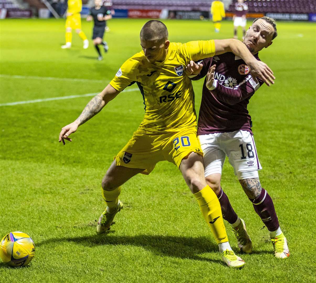 26-12-2021 Sport - football - SPFL Premiership tie. Hearts V Ross County FT 2-1 Harry Clarke (Ross County) and Barrie McKay (Hearts) Pic:Andy Barr www.andybarr.com Copyright Andrew Barr Photography. No reuse without permission. andybarr@mac.com +44 797492391901-05-2021