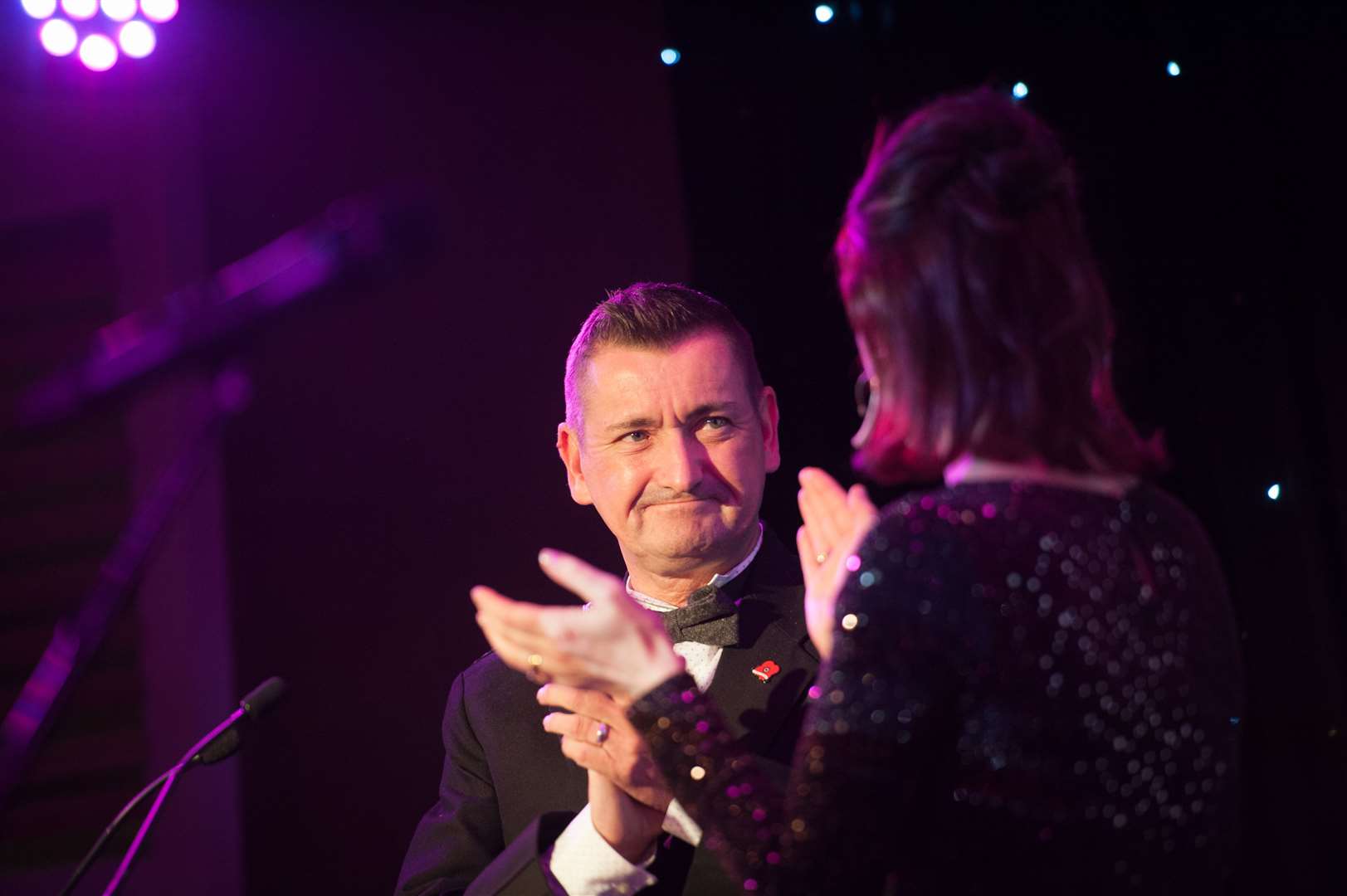 Graeme Bell of title sponsor Inverness Airport speaks to host Nicky Marr on stage at last year's Highland Heroes awards. Picture: Callum Mackay