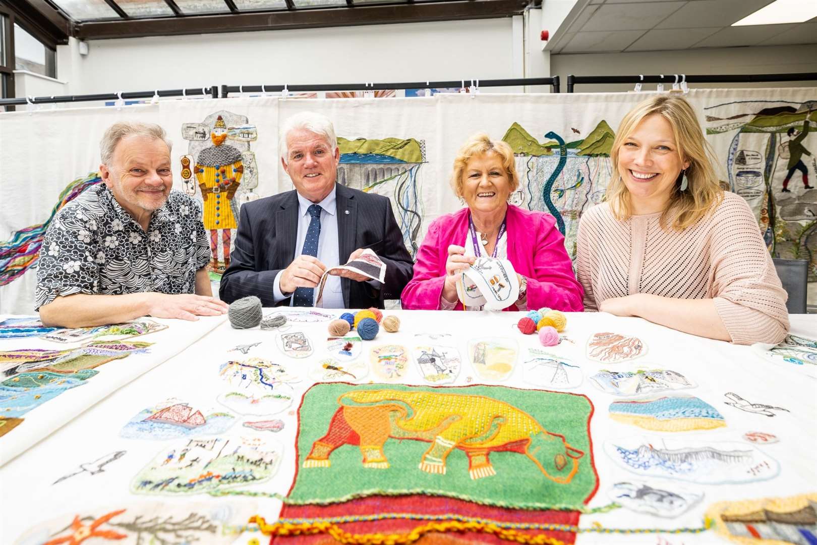 Designer Andrew Crummy, Councillor Ian Brown, stitch co-ordinator Kirstie Campbell and Councillor Biz Campbell. Picture: SOTHI/Paul Campbell