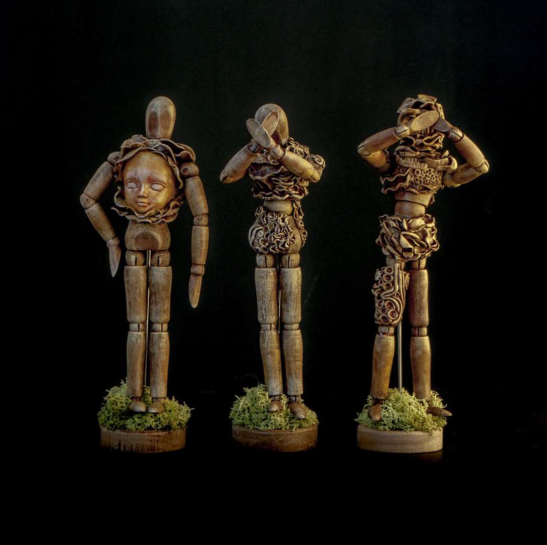 The Shy Guys mixed media sculptures by Isla Jacobs.