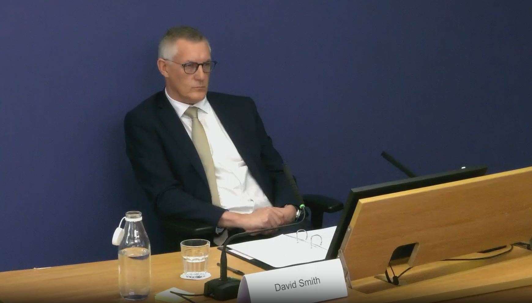 Former Post Office managing director David Smith giving evidence to phase four of the inquiry at Aldwych House (Post Office Horizon IT Inquiry/PA)