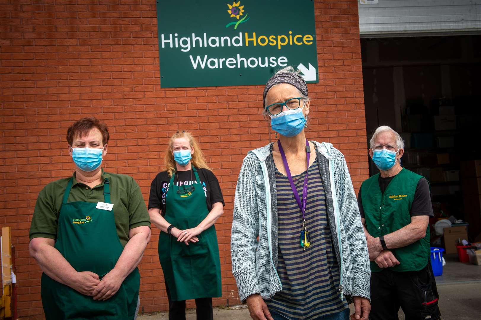 Highland Hospice warehouse manager Sandra Wilkinson with volunteers Angela Jackson and Tom Pearce and retail manager Susan Cooper. Picture: Callum Mackay