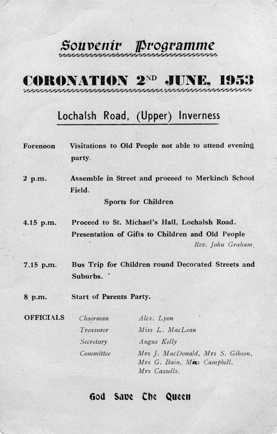 An Inverness street party programme cover from 1953