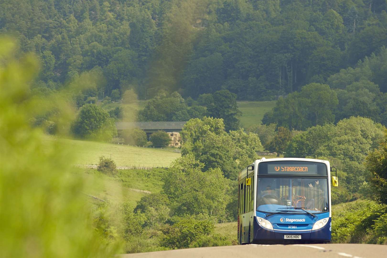 A bus on a rural route.
