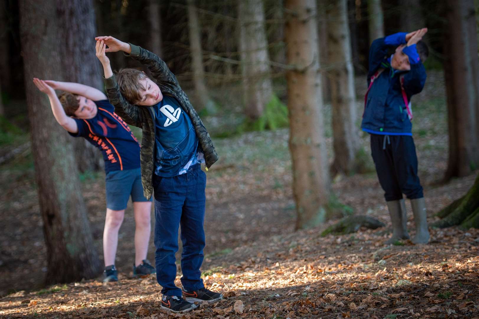 Clarity Walks Kids, Craig Dunain, Inverness - 90 minutes of walking through forest trails, tree/wildlife discovery, forest crafts, and mindfulness activities...Riley McInnes, Jayden Ewen and Logan Mackenzie..Picture: Callum Mackay..