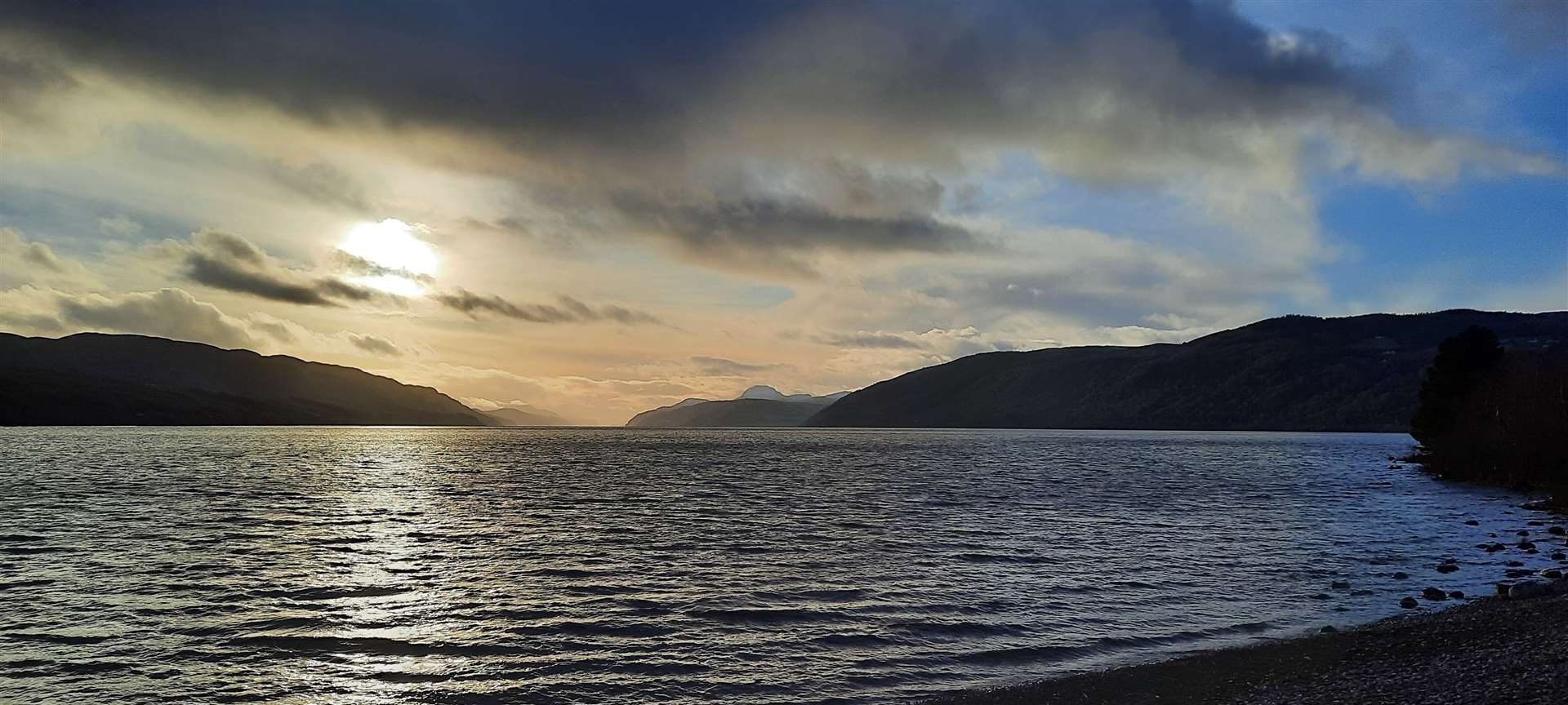 The view down Loch Ness from the beach.