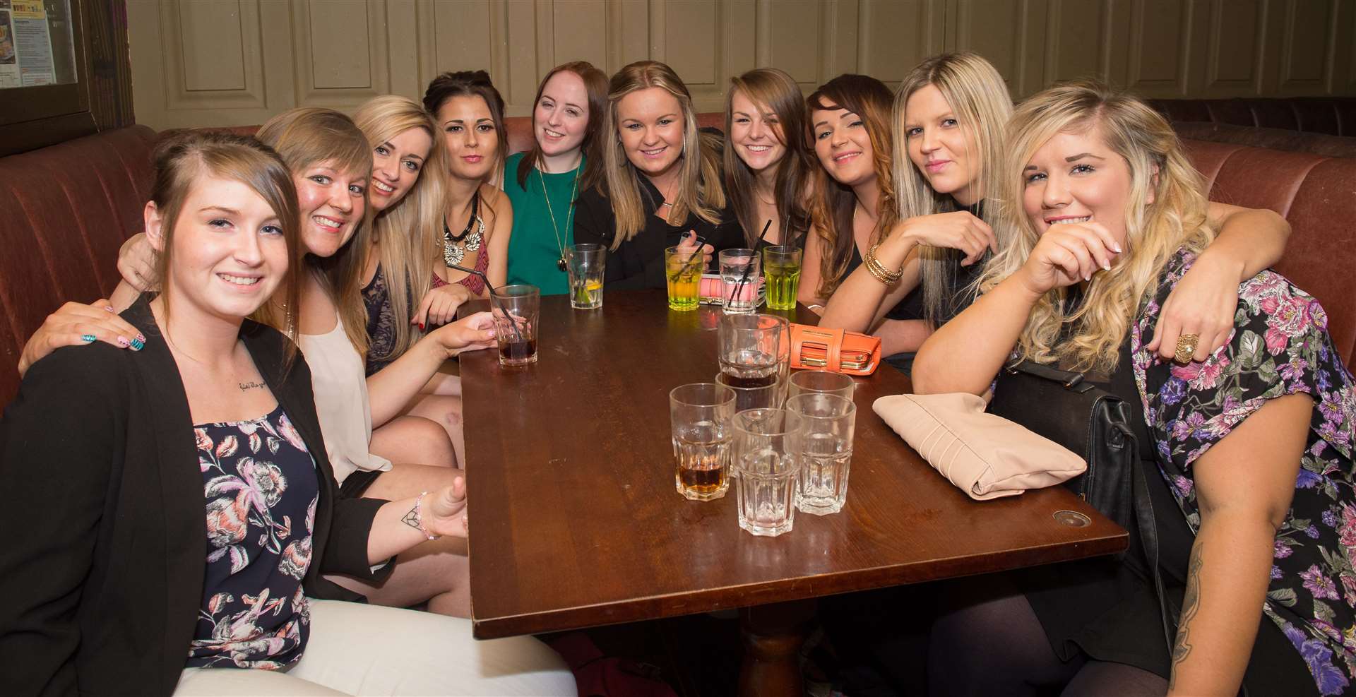 Birthday night out in The Caledonian for Eilidh Stewart (sixth left). Picture: Callum Mackay.
