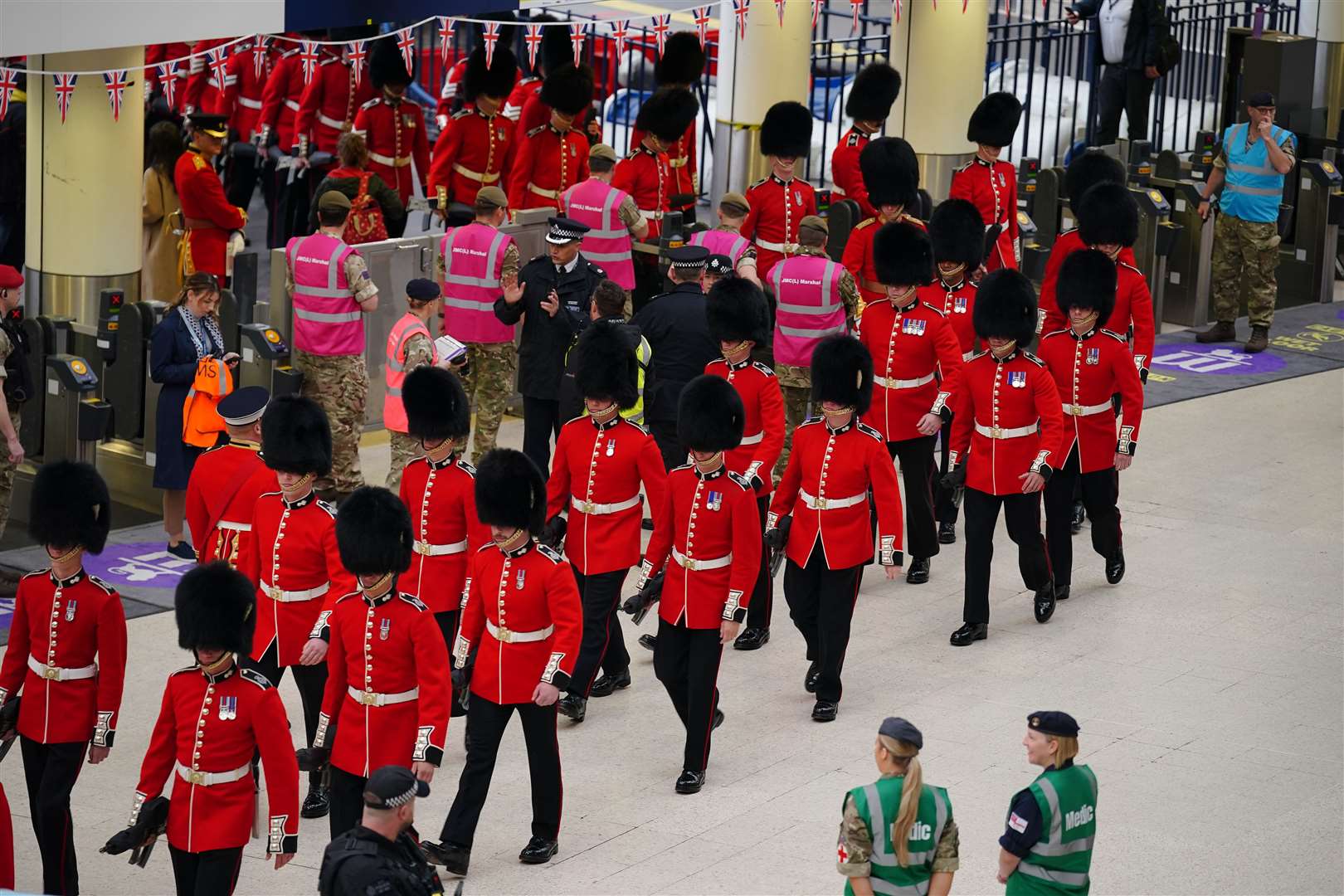 Guardsmen arrive by train for the coronation (Peter Byrne/PA)