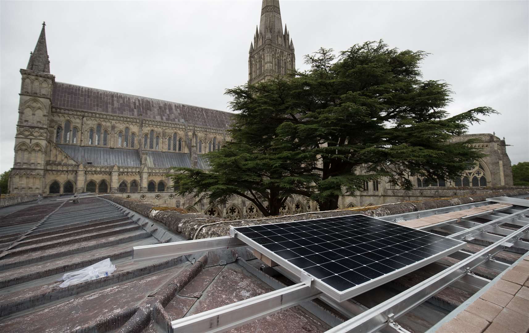 Salisbury Cathedral has recently installed solar panels to lower its carbon footprint (Andrew Matthews/PA)