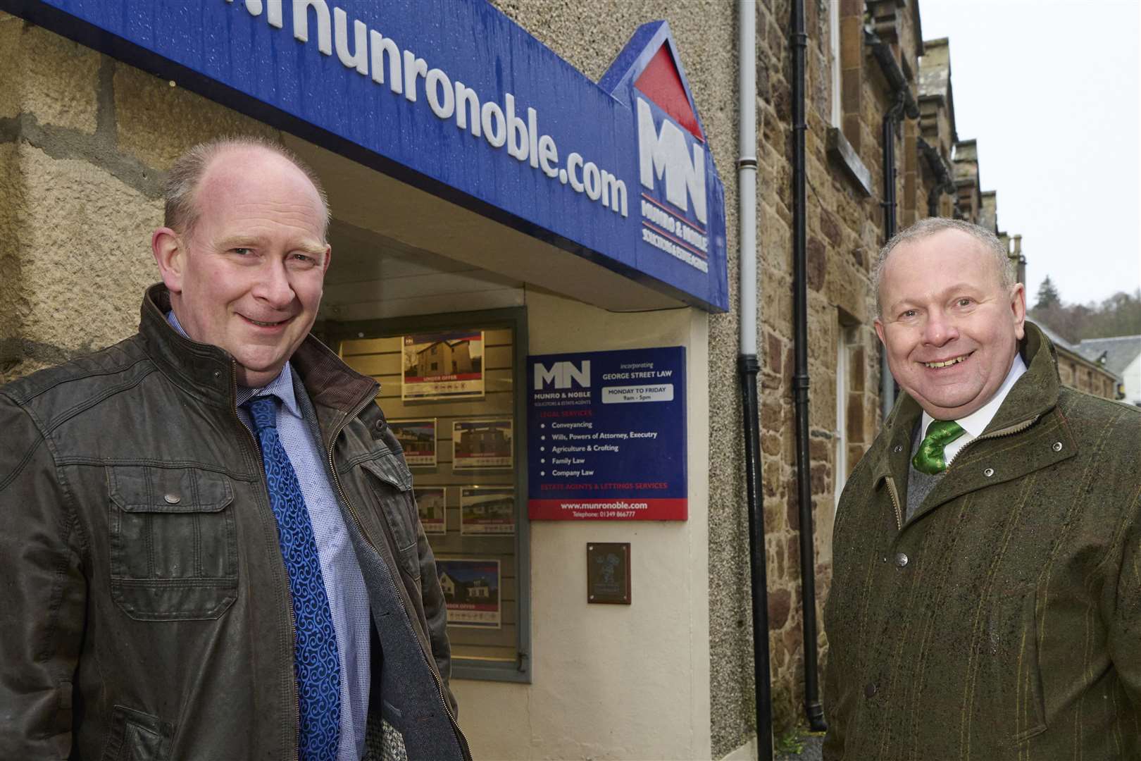 Alpin Stewart, managing partner, and Gordon McIntosh, practice manager, outside Munro and Noble's increasingly busy Dingwall office.