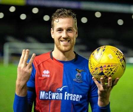 Jordan White took home the match ball against Edinburgh City on Tuesday. Picture: Ken Macpherson