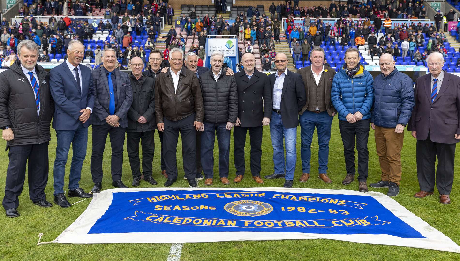 The invincible Caledonian FC squad reunited at ICT's match against Dundee to mark their 40th anniversary. Picture: Ken Macpherson