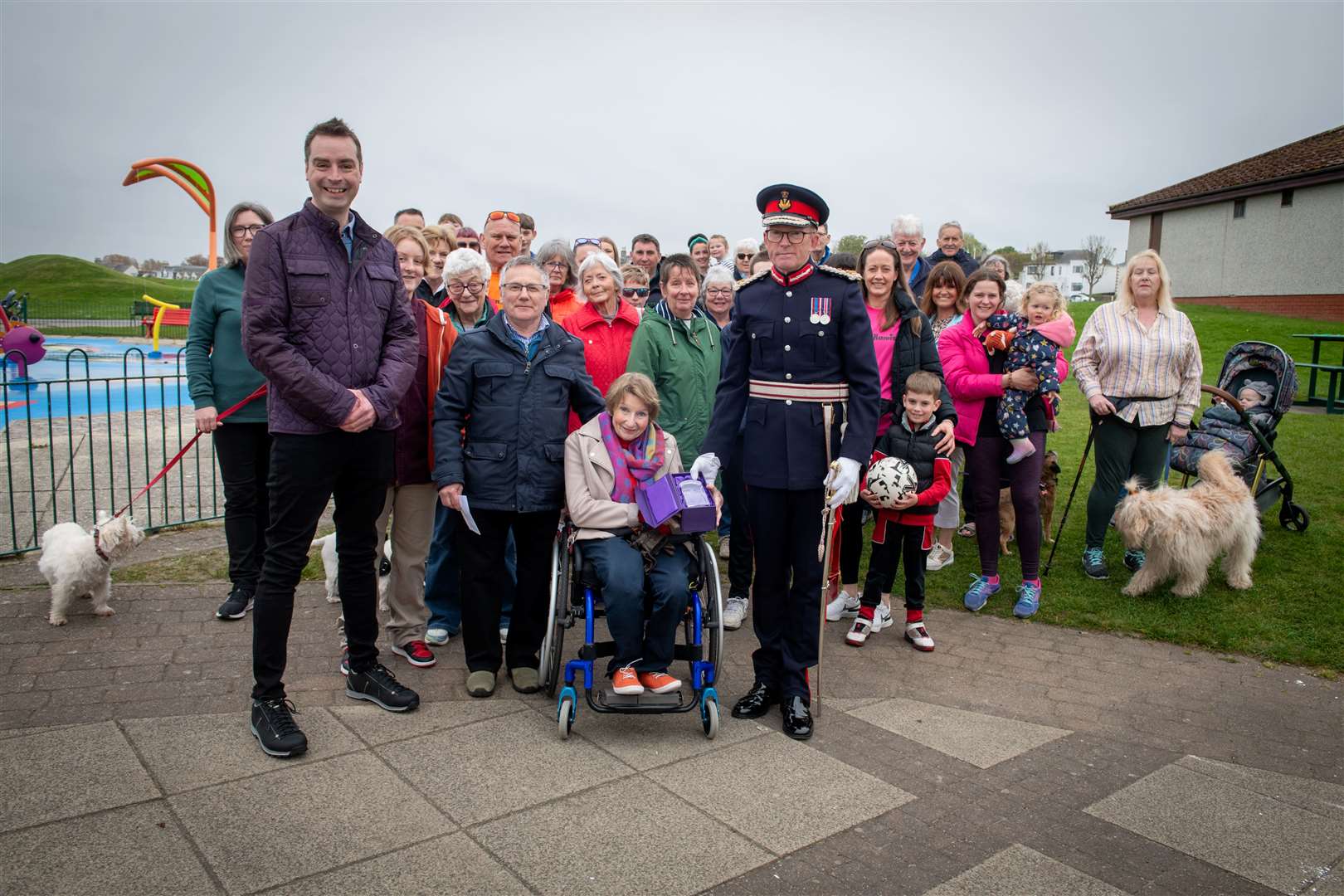 (front, left to right) Team Hamish, Team Hamish Sam and Lily Hey, Danny and Liz Bow with Lord Lieutenant of Nairnshire, Mr George Asher and some of the Nairn Community. Picture: Callum Mackay.