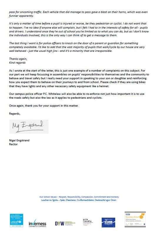 Letter from rector Nigel Engstrand.