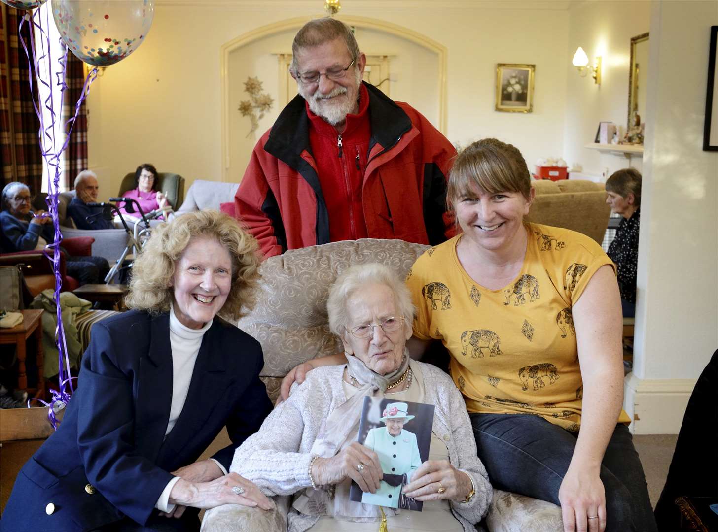 Catherine Francis Campbell celebrates her 105th birthday..Catherine Francis Campbell (middle) with Patricia Hughes, her niece from Australia, Paul Campbell, her son and Heather Jenkins, her granddaughter..Picture: James MacKenzie..