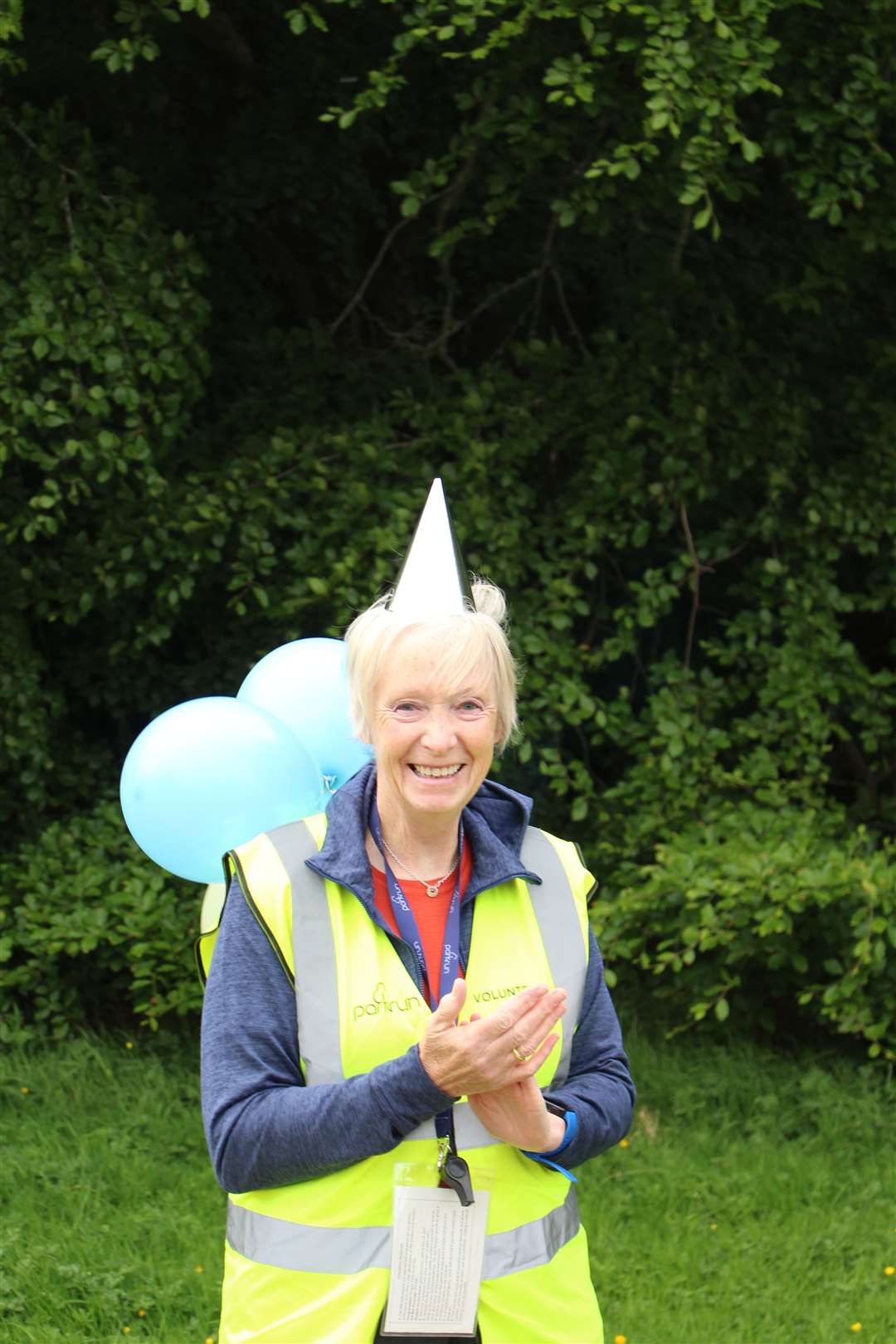 One of the volunteer marshals who was wearing balloons for the occasion.