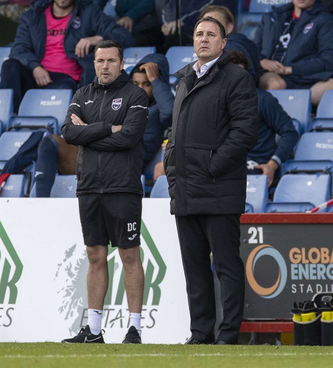 Picture - Ken Macpherson, Inverness. Ross County(2) v St.Mirren(3). 16.10.21. Ross County manager Malky Mackay and assistant manager Don Cowie.