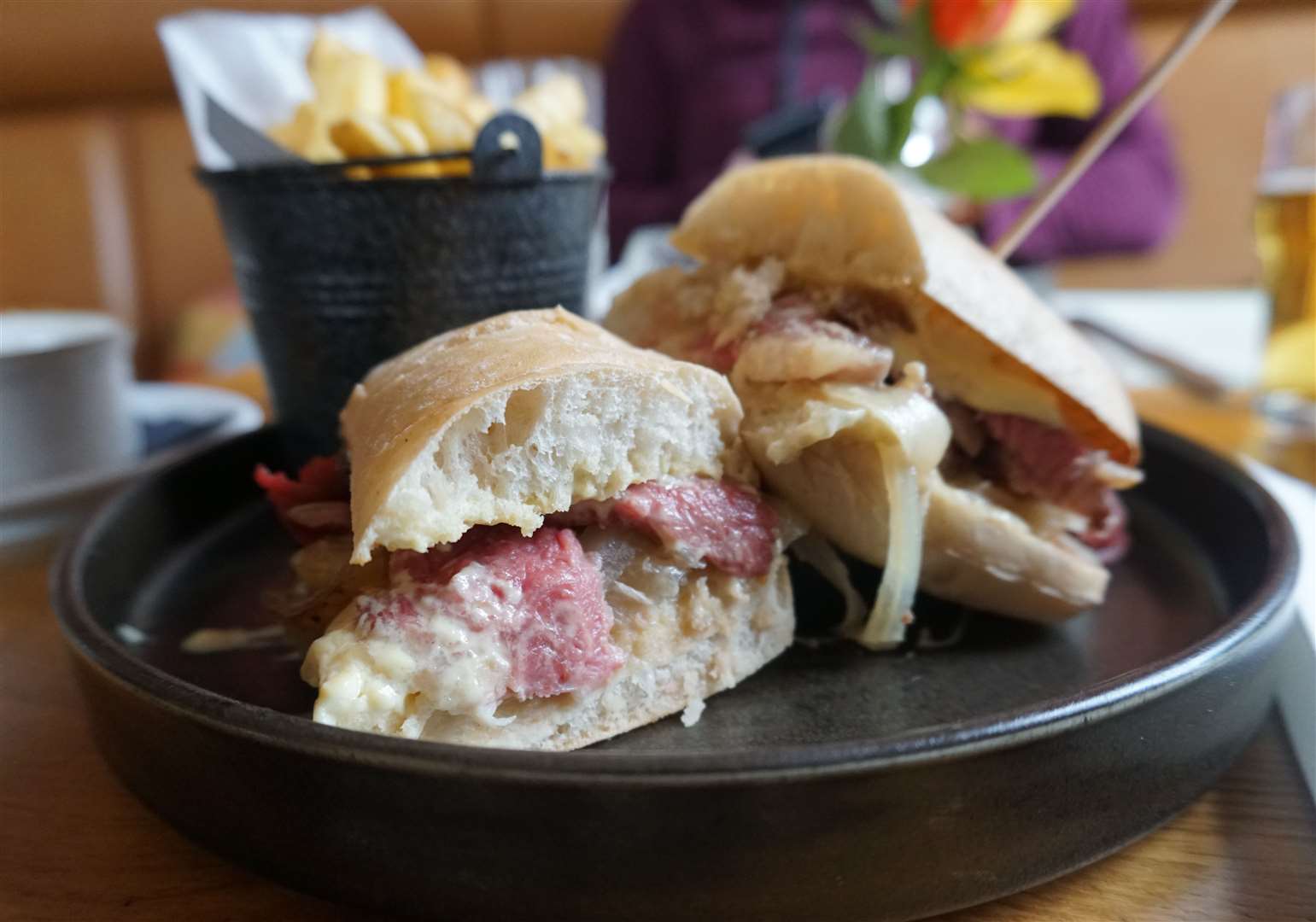 Tender steak in a ciabatta with mayo and mustard sauce and caramelised onions. Yum. Picture: Federica Stefani.