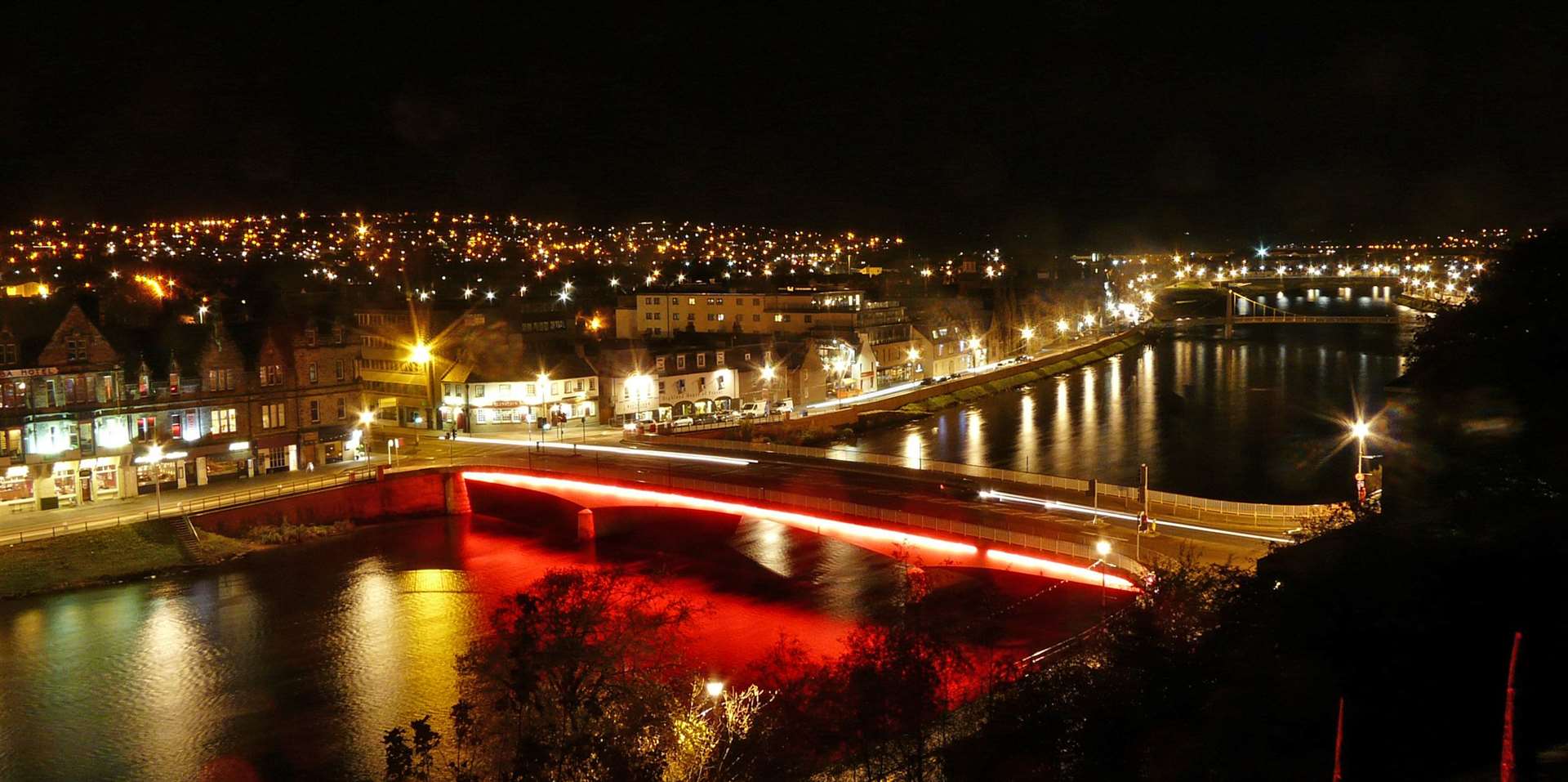 Ness bridge lit up for the remembrance.