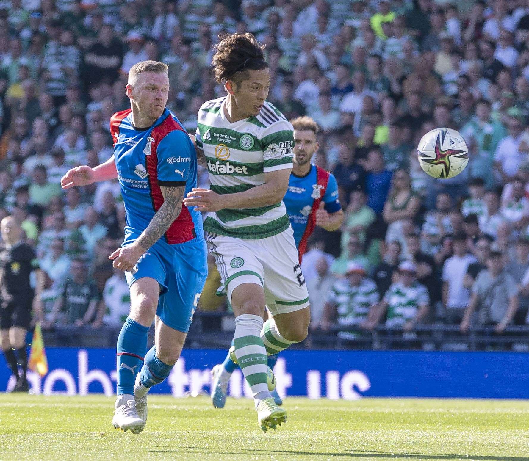 ICT’s Billy McKay and Celtic’s Tomoki Iwata clash in June's Scottish Cup final